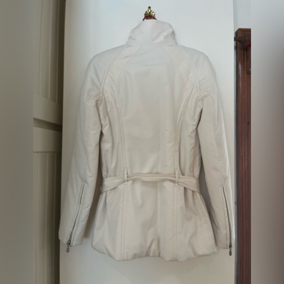 Zara vintage light puffer jacket w. adjustable belt & real fur collar Size S EUC - Picture 3 of 14